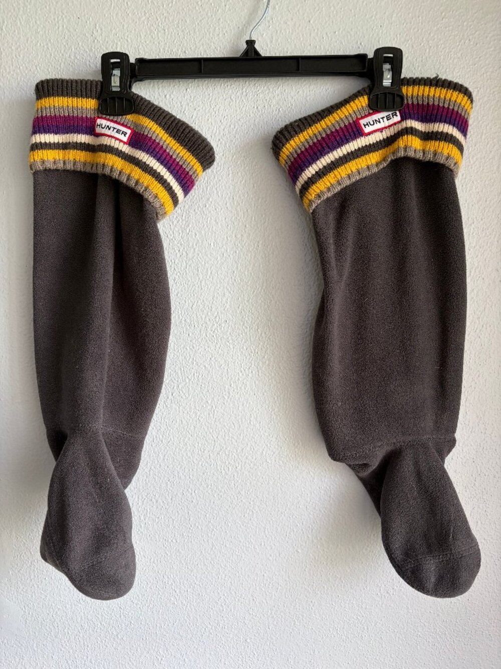 Hunter Striped Rain Boot Gray Fleece Knit Socks Womens M/L